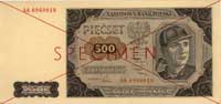 500 złotych 01.07.1948, seria AA 0960018, SPECIMEN, Miłczak 140b