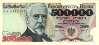 500.000 złotych 16.11.1993, seria AA, Miłczak 193b, banknot rzadki w tym stanie zachowania