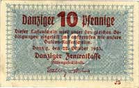 10 fenigów 22.10.1923, Miłczak G23b, rzadsza odmiana ze znakiem wodnym \kogi gdańskie\""