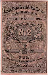 Trembki lub Giżyce- bon na 2 złote polskie dóbr Trembki lub Giżyce 1863 bez numeracji, Jabł. 989