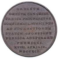 uchwalenie prawa o miastach- medal autorstwa J. F. Holzhaeussera 1791 r., Aw: Popiersie króla w pr..