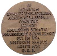 250-lecie Uniwersytetu Jana Kazimierza we Lwowie 1911 r.- medal autorstwa T. Błotnickiego, Aw: Pop..