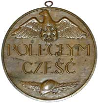 medalion Poległym Cześć 1920 r., jednostronny odlew awersu, Strzałk. 475, brąz Ø240 mm, zawieszka