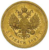 5 rubli 1891, Petersburg, Bitkin 36, Fr. 168, złoto 6.46 g, ładnie zachowane