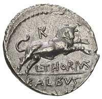 L Thorius Balbus 105 pne, denar, Aw: Głowa Junony z Lanuvium w skórze kozy w prawo i napis I.S.M.R..