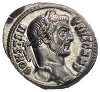 Konstancjusz I Chlorus 293-306, argenteus, Aw: Popiersie w wieńcu w prawo i napis CONSTANTIVS CAES..