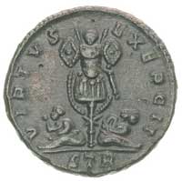Konstantyn II 337-340, AE-18, Trewir, Aw: Popiersie w koronie radialnej w lewo, napis w otoku CONS..