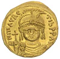 Maurycy Tyberiusz 582-602, solidus, Antiochia, Aw: Popiersie w zbroi i hełmie na wprost i napis D ..
