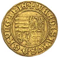 goldgulden, Hermannstadt (węg. Nagyszeben) 1441, Aw: Czteropolowa tarcza herbowa i napis w otoku W..