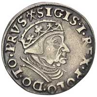 trojak 1539, Gdańsk, odmiana -korona królewska bez krzyża, po bokach daty trójlistki, patyna