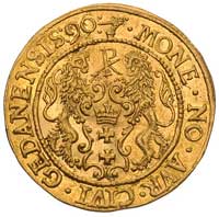dukat 1590, Gdańsk, H-Cz. 828 (R3), Fr. 10, T. 60, złoto, 3.51 g, pięknie zachowany egzemplarz, rz..