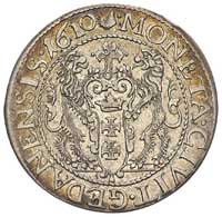 ort 1610, Gdańsk, T. 6, kropka za łapą niedźwiedzia, rzadka i ładnie zachowana moneta z delikatną ..