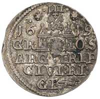 trojak 1619, Ryga, odmiana popiersie królewskie z małą głową, Kruggel 1.22, T. 3, rzadki, patyna