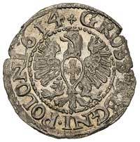 grosz 1614, Bydgoszcz, na awersie popiersie królewskie, T. 3, nieznacznie wykruszony krążek, ale ł..