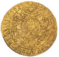 dukat 1639, Gdańsk, H-Cz. 7579 (R2), T. 20, Kaleniecki s 264-265, Fr. 15, złoto, 3.46 g, gięty i p..
