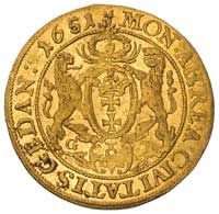 dukat 1651, Gdańsk, H-Cz. 7614 (R), T. 14, Kaleniecki s 376, Fr. 24, złoto 3.52 g, minimalnie zgię..