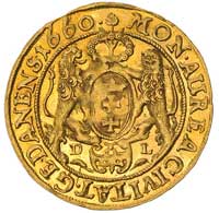 dukat 1660, Gdańsk, H-Cz. 6731 (R), T. 14, Fr. 24, złoto 3.49 g, piękny egzemplarz, patyna