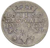 dwugrosz 1650, Bydgoszcz, na rewersie odmiana napisu POLONI, herb Wieniawa z rozetami, patyna