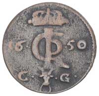 szeląg 1650, Bydgoszcz, na awersie monogram, herb Wieniawa i litery C-G, T. 10, patyna