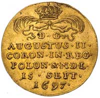 dukat koronacyjny 1697, Drezno, H-Cz. 2600 (R), Fr. 2830, złoto, 3.46 g, moneta wybita z okazji ko..