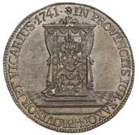 półtalar wikariacki 1741, Aw: Król na koniu, Rw: Tron, Merseb. 1698, patyna