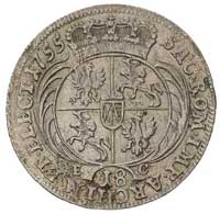 ort 1755, Lipsk, bardzo duże popiersie króla i duże litery E-C pod tarczą herbową, Merseb. 1782