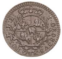 grosz 1765, Kraków, odmiana z literami VG pod monogramem, Plage 38, ciemna patyna
