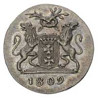 grosz 1809, Gdańsk, odbitka w srebrze, 2.19 g, Plage 48, rzadka i ładnie zachowana moneta