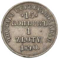 15 kopiejek = 1 złoty 1840, Petersburg, Plage 416, Bitkin 1122, moneta wybita lekko uszkodzonym st..