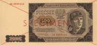 500 złotych 1.07.1948, seria AA 0960444, SPECIMEN, Miłczak 140b