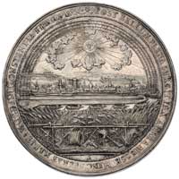 pokój oliwski- medal autorstwa Jana Höhna jun. 1660 r., Aw: Łan zboża, w którym złożona broń, powy..
