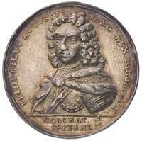 August II- medal koronacyjny autorstwa Jan Kittela z Wrocławia 1697 r., Aw: Popiersie w zbroi trzy..