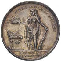 August II- medal koronacyjny autorstwa Jan Kittela z Wrocławia 1697 r., Aw: Popiersie w zbroi trzy..