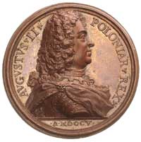 August II- medal o cechach roboty włoskiej 1705 r., Aw: Popiersie króla w zbroi, peruce i płaszczu..