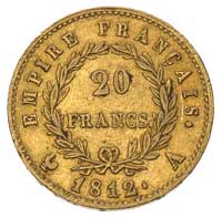 20 franków 1812/A, Paryż, Fr. 511, złoto, 6.42 g, ładnie zachowane