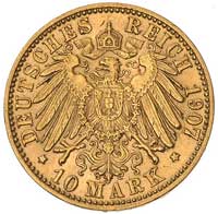 Fryderyk III 1907-1918, 10 marek 1907/G, Karlsruhe, J. 190, Fr. 3758, złoto, 3.96 g
