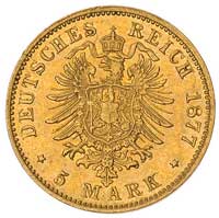 Ludwik III 1848-1877, 5 marek 1877/H, Darmstadt, J. 218, Fr. 3787, złoto, 1.99 g, bardzo rzadkie