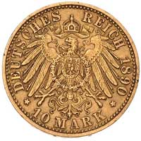 Fryderyk Franciszek III 1883-1897, 10 marek 1890/A, Berlin, J. 232, Fr. 3803, złoto, 3.96 g, bardz..