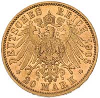 Fryderyk August III 1904-1918, 20 marek 1905/E, Muldenhütte, J. 268, Fr. 3848, złoto, 7.94 g