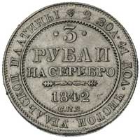 3 ruble 1842, Petersburg, Bitkin 88 (R), Fr. 160, platyna 10.29 g, rzadkie