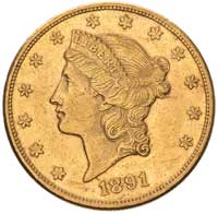 20 dolarów 1891/CC, Carson City, Fr. 179, złoto, 33.41 g, bardzo rzadkie, wybito 5.000 sztuk