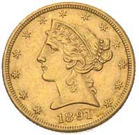 5 dolarów 1891/CC, Carson City, Fr. 146, złoto, 