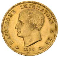 Napoleon 1805-1814, 40 lirów 1814 M, Mediolan, Fr. 5, złoto, 12.89 g, lekko justowane