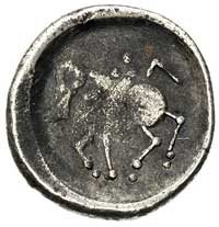 Celtowie wschodni- tetradrachma typu Filipa II macedońskiego, Aw: Głowa w prawo, Rw: Jeździec na k..