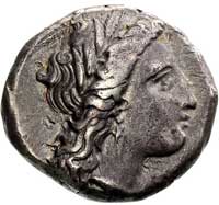 LUKANIA- Metapont, stater 330-300 pne, Aw: Głowa Demeter w prawo, Rw: Kłos zboża, z prawej pług, S..