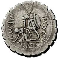 Mn. Aquillius Mn, ok. 71 pne, denar serratus, Aw: Popiersie Virtus w hełmie, Rw: Konsul Man. Aquil..