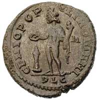 Konstancjusz I 293-306, follis, Lyon, Aw: Popiersie w wieńcu w prawo i napis, Rw: Stojący Geniusz ..