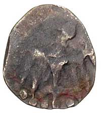 denar poznański, Aw: Orzeł, Rw: Litera P i trzy kółka, Gum.373, 0.43 g, bardzo rzadki
