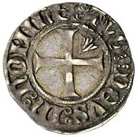 Strzałów, wit przed 1381, Aw: Strzała i napis, Rw: Krzyż i napis, w polu mała strzała, napis Dbg 2..