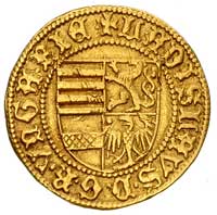 Ładysław V 1453-1457, goldgulden, Hermannstadt (1457), Aw: Tarcza herbowa i napis LADISLAVS D G R ..